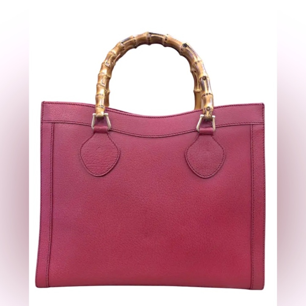 GUCCI Diana Tote Bamboo Tote Vintage Satchel in Pebbled Leather